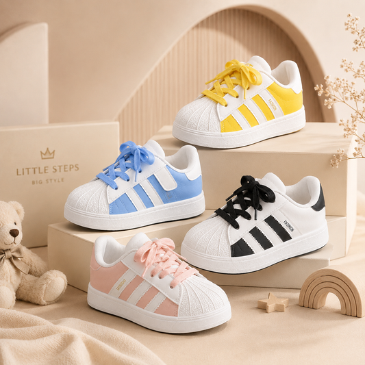 Baskets rayées classiques pour enfants – Chaussures de sport légères et décontractées avec bride auto-agrippante
