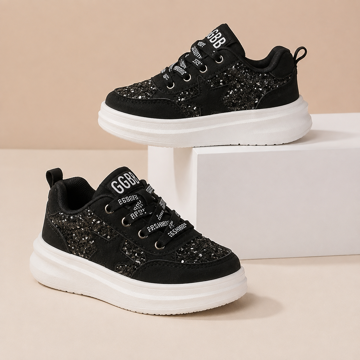 Baskets pailletées étoile pour filles – Chaussures décontractées tendance à semelle épaisse et confortables toute la journée