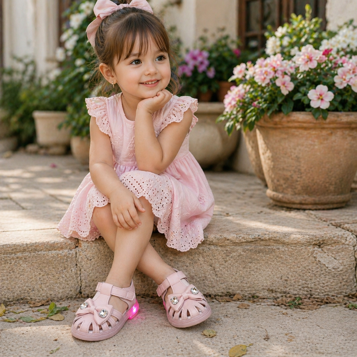 Girls LED Light-Up Sandals – Cute Bow Summer Shoes with Glowing Sole