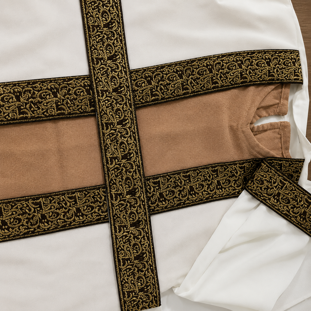 Robe Traditionnelle Classique Brodé avec Ceinture pour Fille – Ivoire et Beige