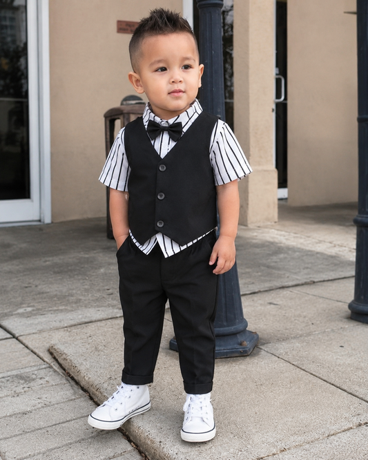 Elegant Kids Formal Outfit Set – Shirt, Vest, Bow Tie & Pants