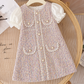 Girls Elegant Tweed Puff Sleeve Party Dress – Princess Style A-Line Dress