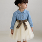 ✨ Elegant Girls Denim & Tulle Dress with Leopard Bow – Princess Style Outfit