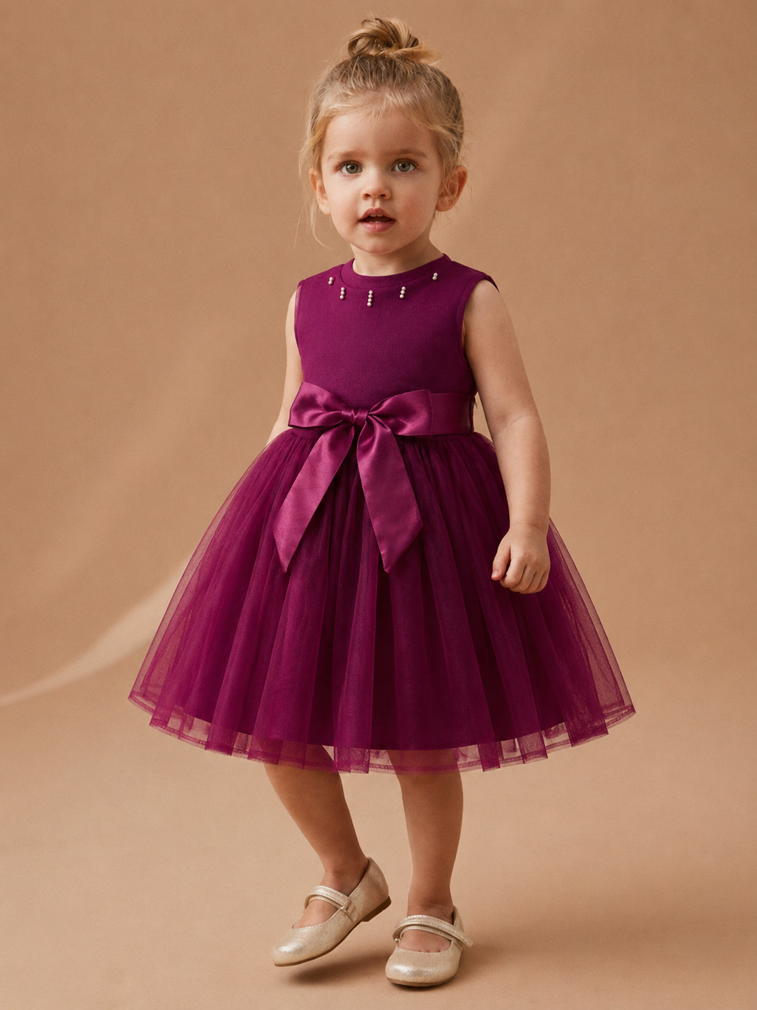 Elegant Berry Tulle Party Dress for Girls