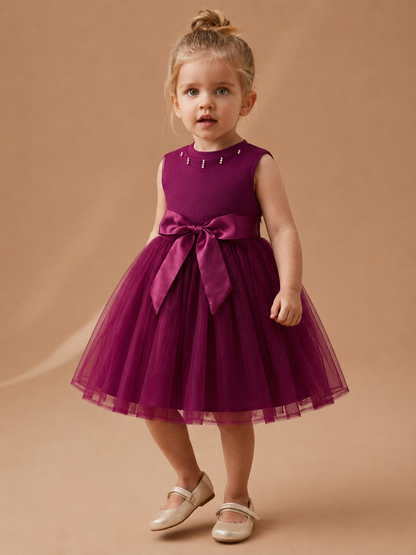 Elegant Berry Tulle Party Dress for Girls
