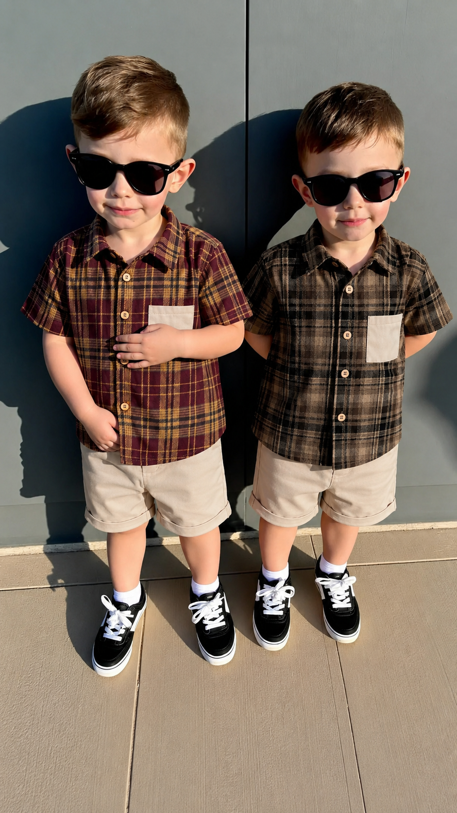 Ensemble d'été 2 pièces pour garçons – Chemise à carreaux et short beige