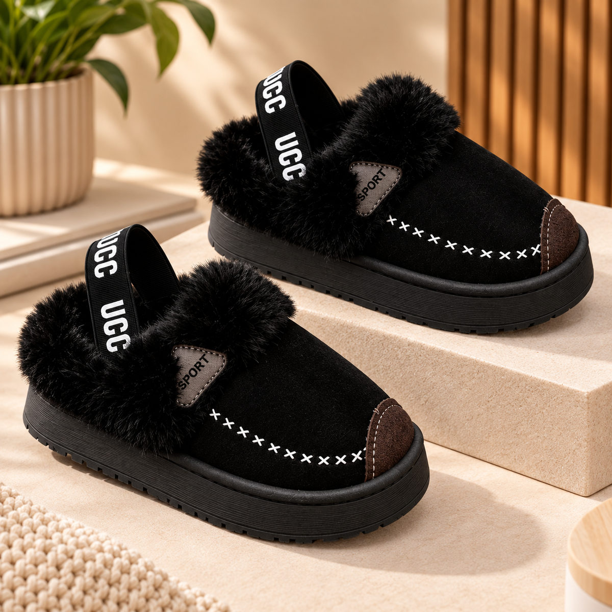 Kids’ Fur-Trim Slip-On Shoes