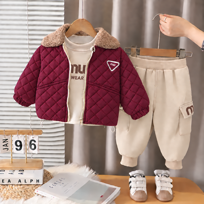 3-Piece Kids' Set with Padded Jacket – Stylish for Chilly Days