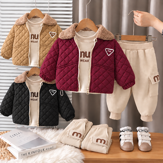 3-Piece Kids' Set with Padded Jacket – Stylish for Chilly Days