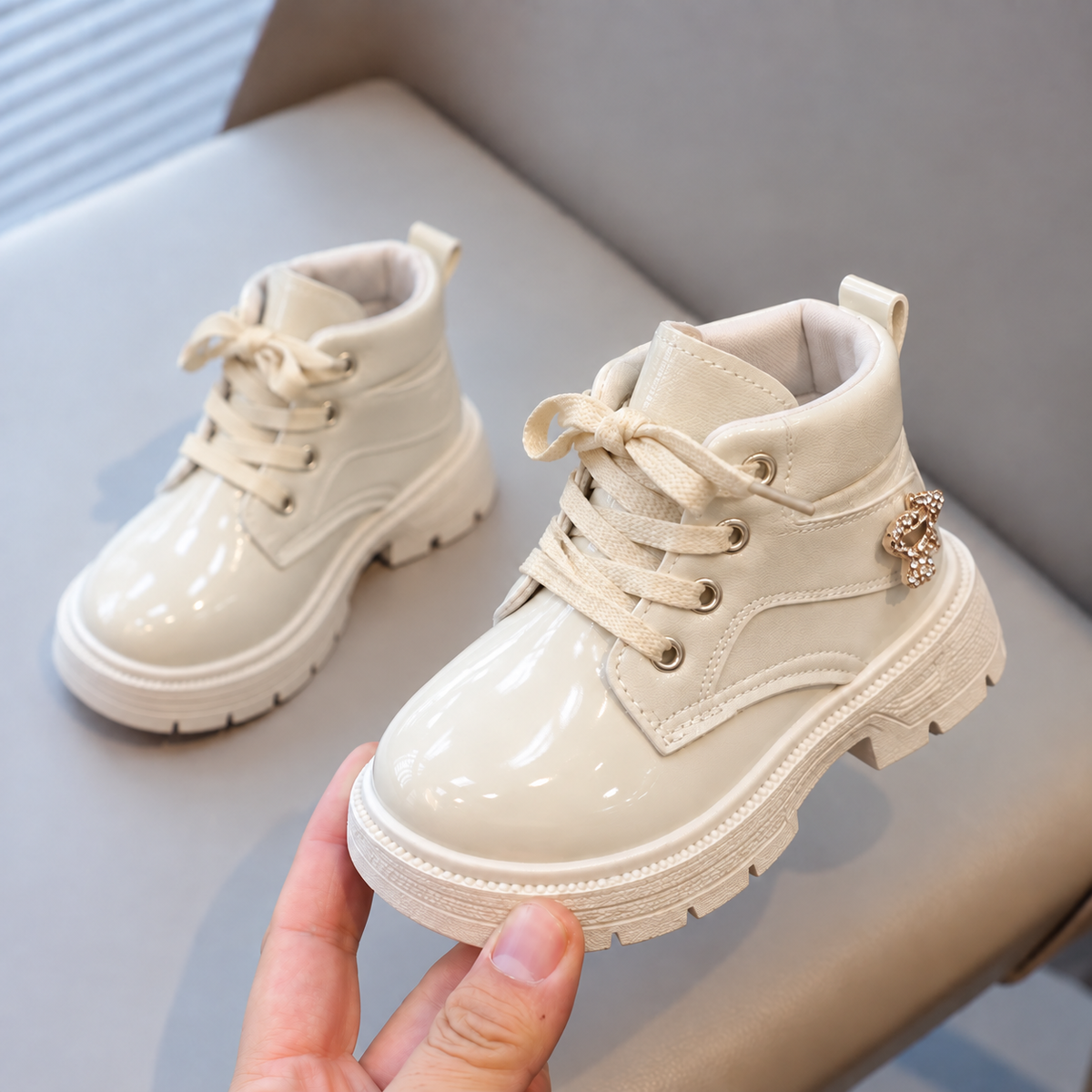Girls’ Glossy Lace-Up Ankle Boots – Stylish, Comfortable & Perfect for Everyday Wear