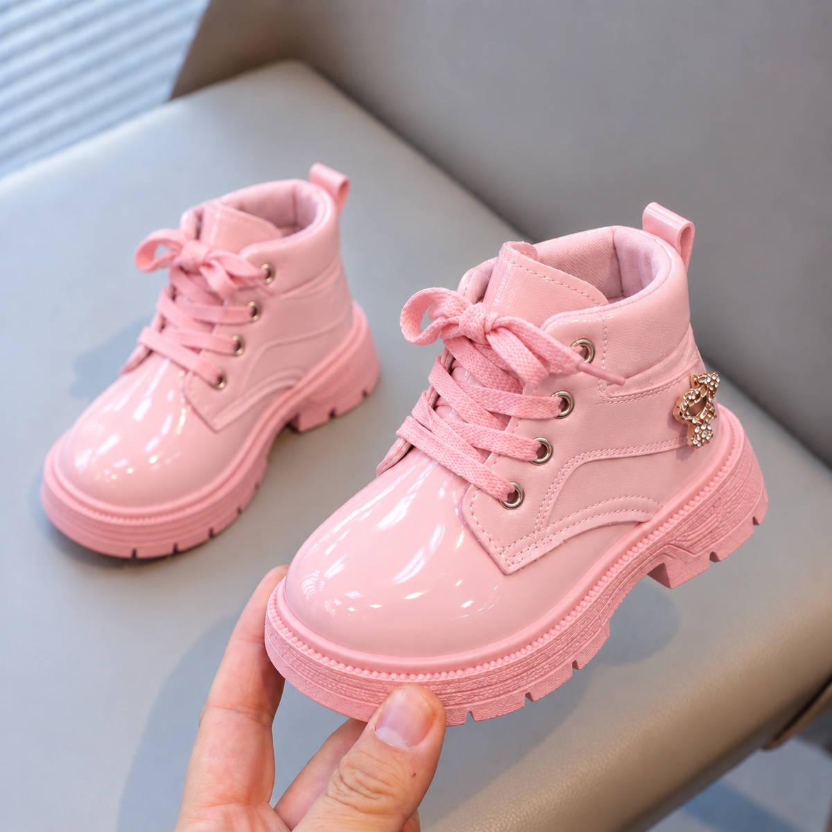 Girls’ Glossy Lace-Up Ankle Boots – Stylish, Comfortable & Perfect for Everyday Wear