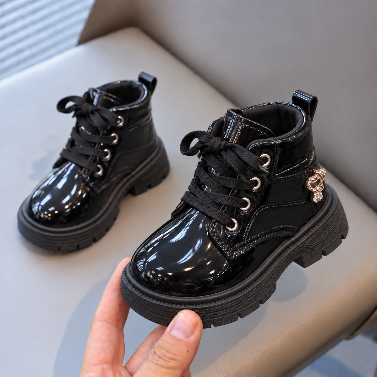 Girls’ Glossy Lace-Up Ankle Boots – Stylish, Comfortable & Perfect for Everyday Wear