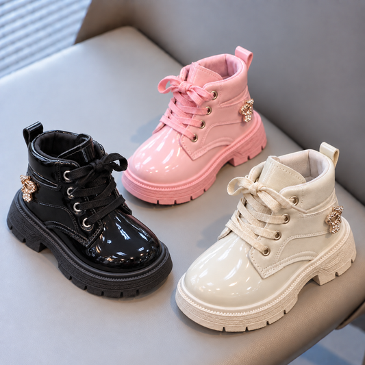 Girls’ Glossy Lace-Up Ankle Boots – Stylish, Comfortable & Perfect for Everyday Wear