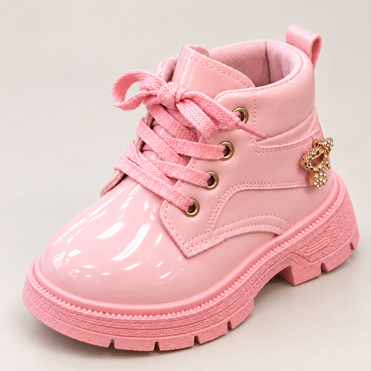 Girls’ Glossy Lace-Up Ankle Boots – Stylish, Comfortable & Perfect for Everyday Wear