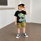 2pcs Baby Boy Dinosaur Print Glasses Tee & Cargo Shorts Summer Set,