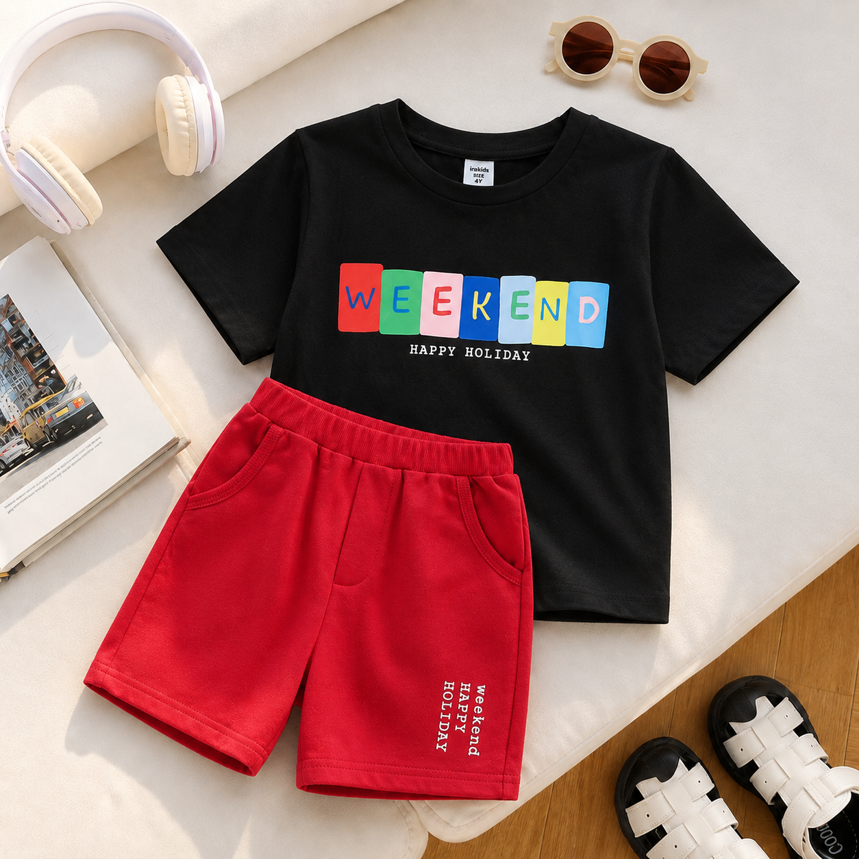 Casual Letter Printed Short Sleeve Top & Shorts Set