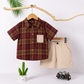 Ensemble d'été 2 pièces pour garçons – Chemise à carreaux et short beige