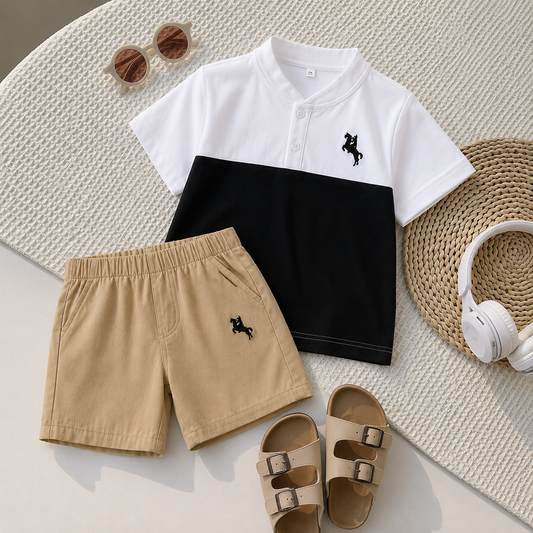 Boy's Stylish Two-Piece Horse Riding Embroidered Set for Spring & Summer "no belt"