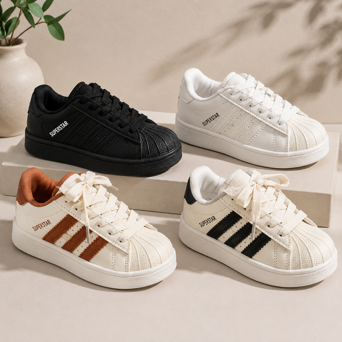 Kids Classic Shell Toe Sneakers – Lace-Up Casual Sports Shoes for Boys & Girls
