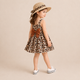 100% Cotton Two Piece Leopard Square Neck Sleeveless Bowknot Dress with Hat Set
