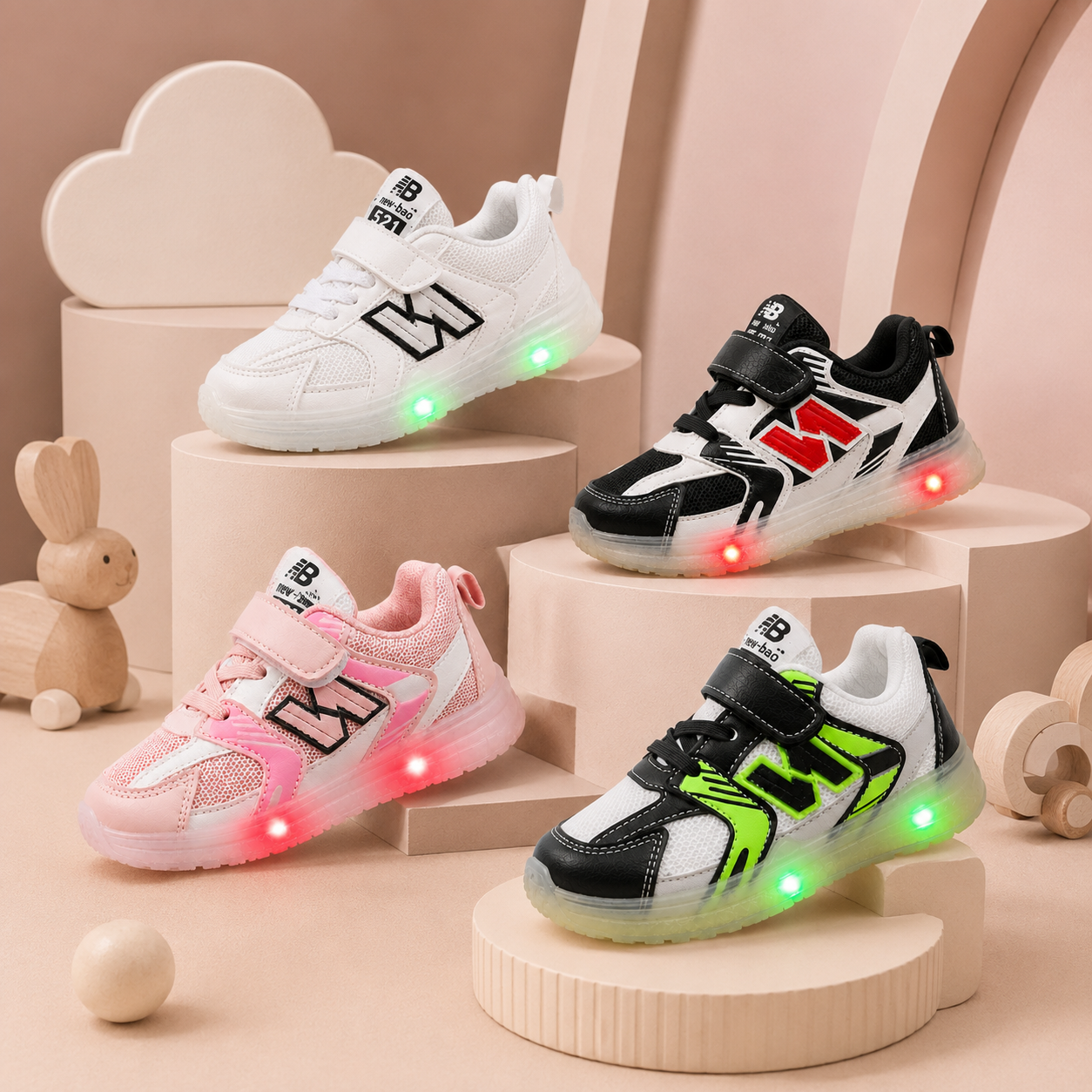 Kids’ LED Light-Up Sneakers with Adjustable Velcro Strap