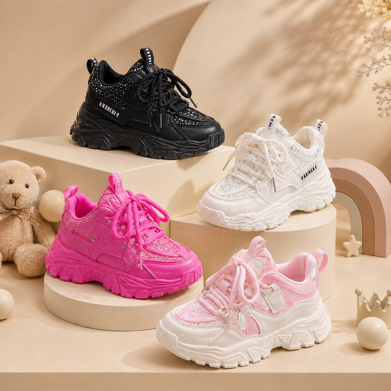 Baskets épaisses mode pour filles – Chaussures de sport décontractées à paillettes | Légères et confortables