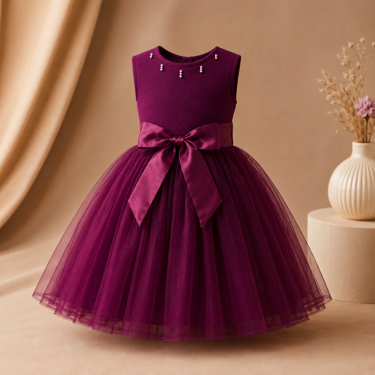 Elegant Berry Tulle Party Dress for Girls