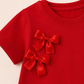 Girls Red Bow T-Shirt & Denim Shorts 2-Piece Summer Outfit Set