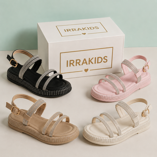 Girls Glitter Strap Sandals – Comfortable Casual Summer Flats