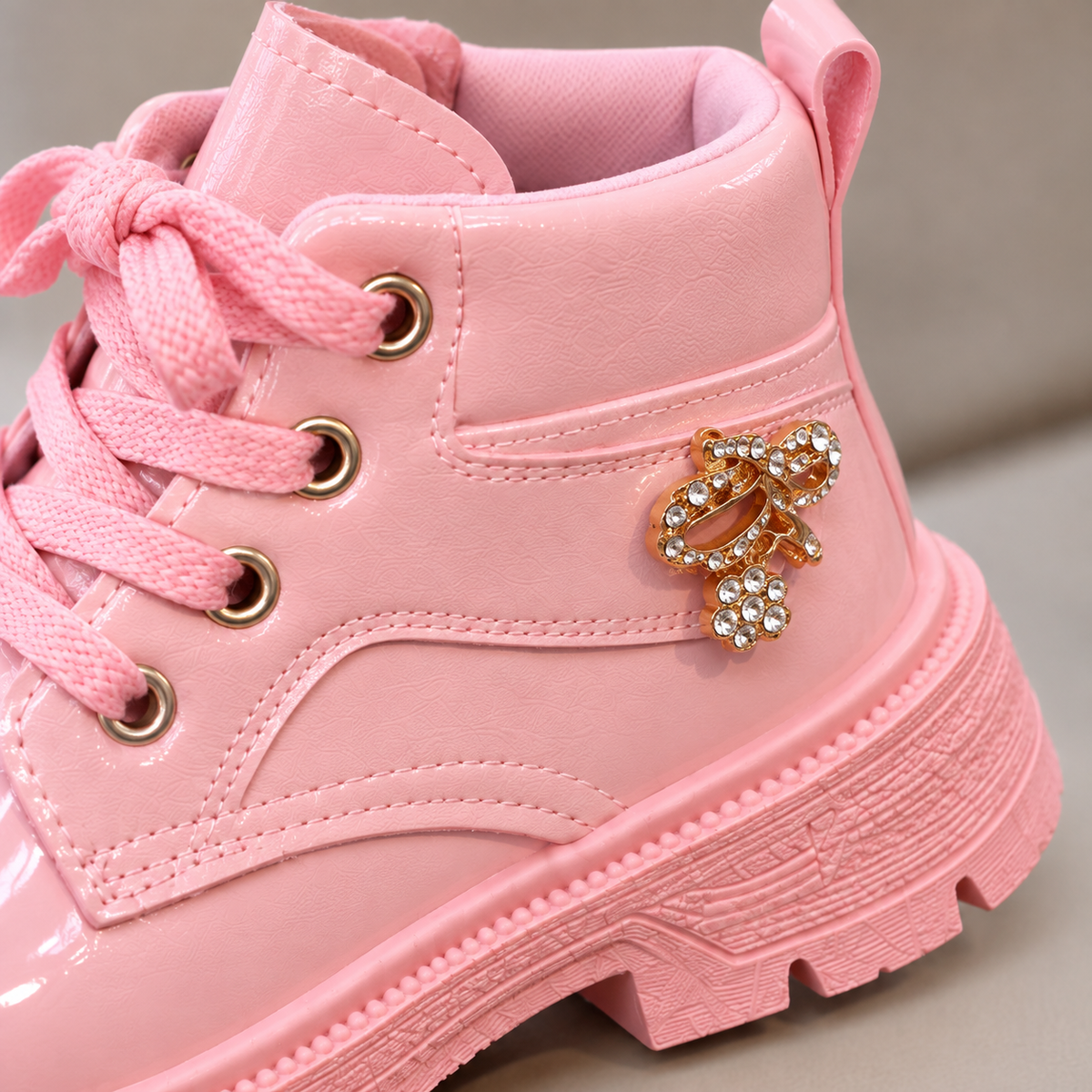 Girls’ Glossy Lace-Up Ankle Boots – Stylish, Comfortable & Perfect for Everyday Wear