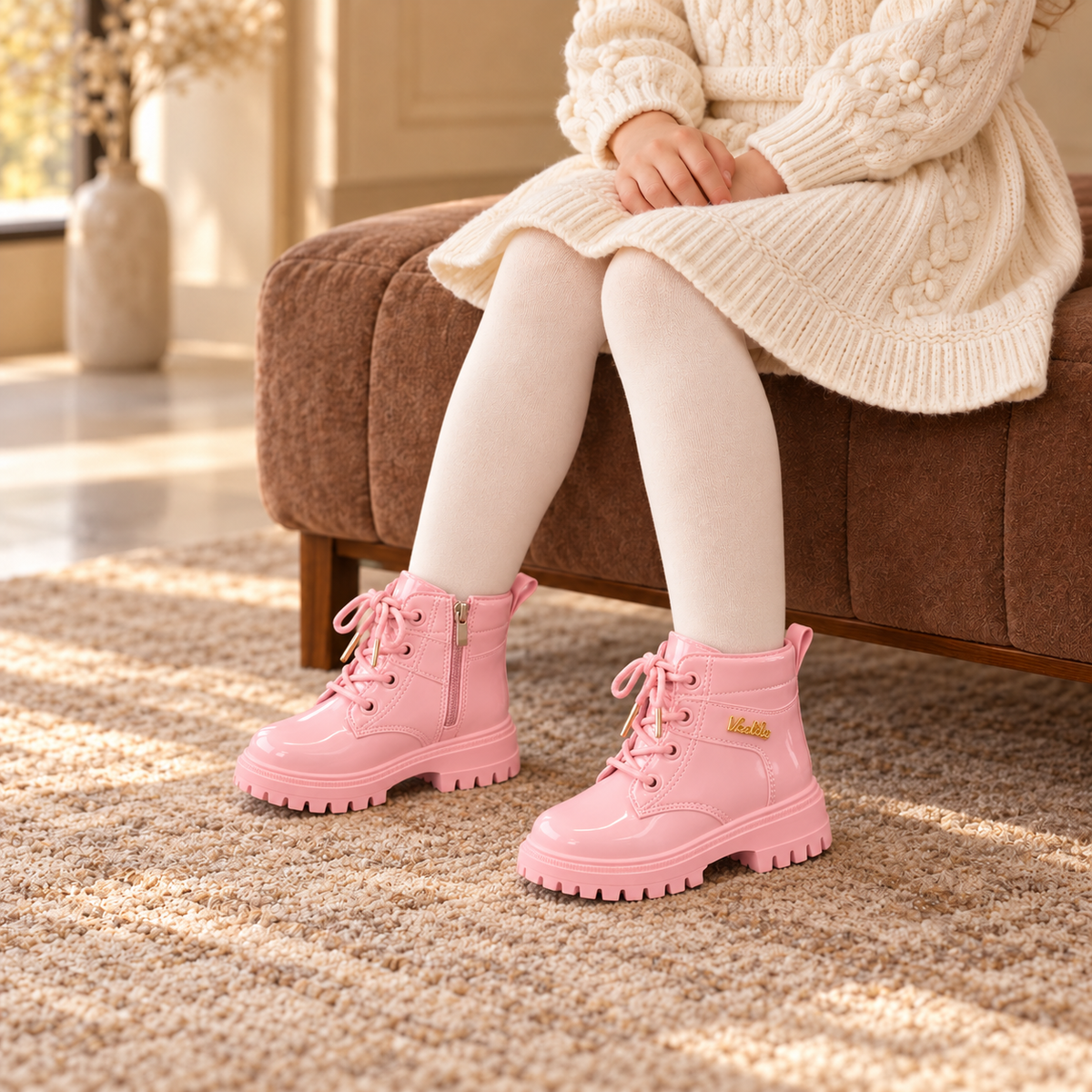 Bottines à lacets élégantes pour filles – Bottines montantes chaudes, confortables et tendance avec semelle épaisse antidérapante