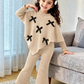 Girls’ Warm and Cozy Lined Two-Piece Winter Set with Bow-Detail High-Neck Top and Comfortable Wide-Leg Pants (Copy)