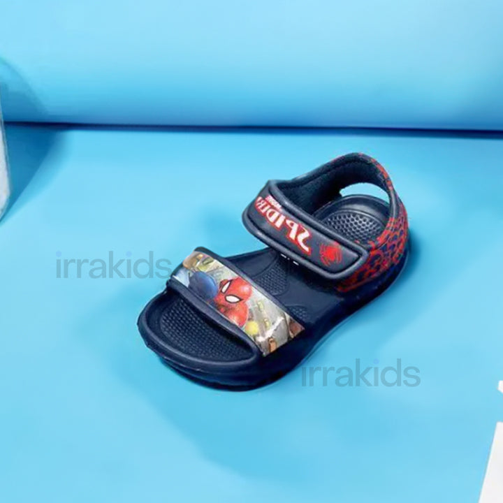 Heroic Webbed Wonders: Boys' Sandals with Dynamic Spider Print