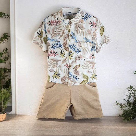 Floral Top & Brown Trendy Shorts Set for Kids - IRRAKIDS