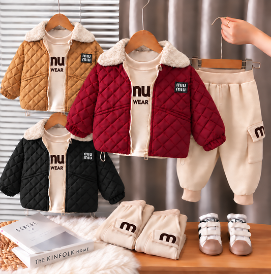 3-Piece Kids' Set with Padded Jacket – Stylish for Chilly Days