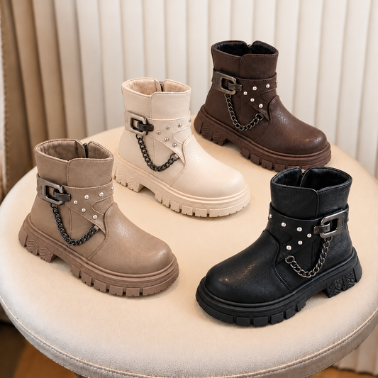 Girls’ Fashion Buckle & Chain Ankle Boots