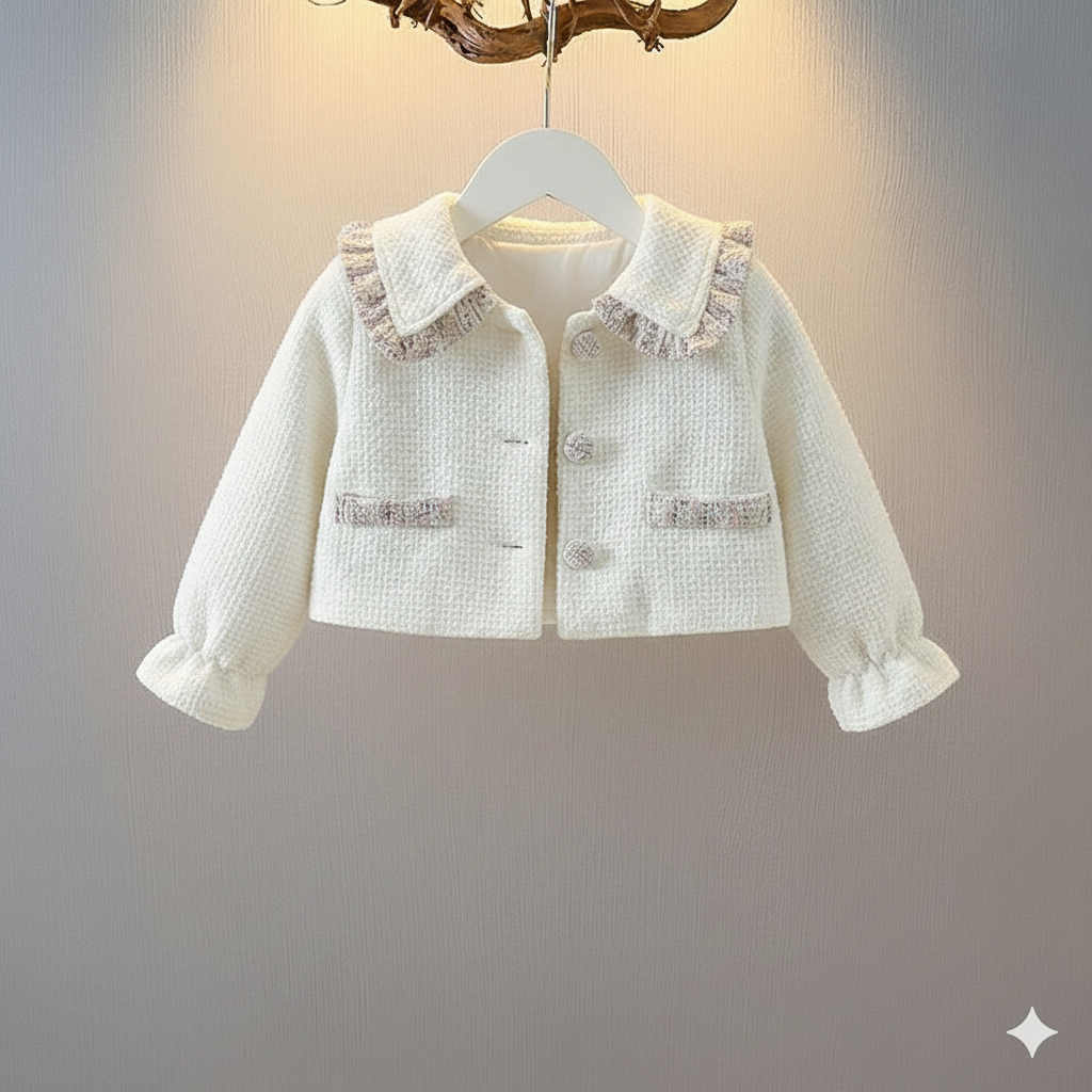 🌸 Elegant Winter Girl Set – Soft Coat, Plaid Dress & Mini Bag 🌸