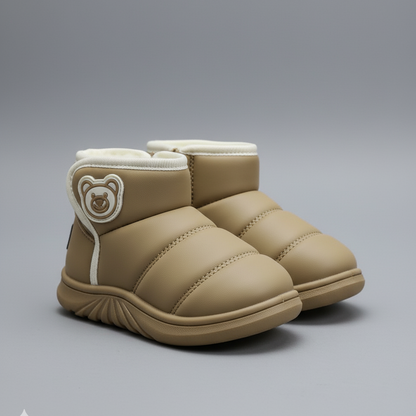 Bottes d'hiver chaudes pour enfants, doublure douce, motif ours mignon, semelle antidérapante, chaussures confortables pour bébé