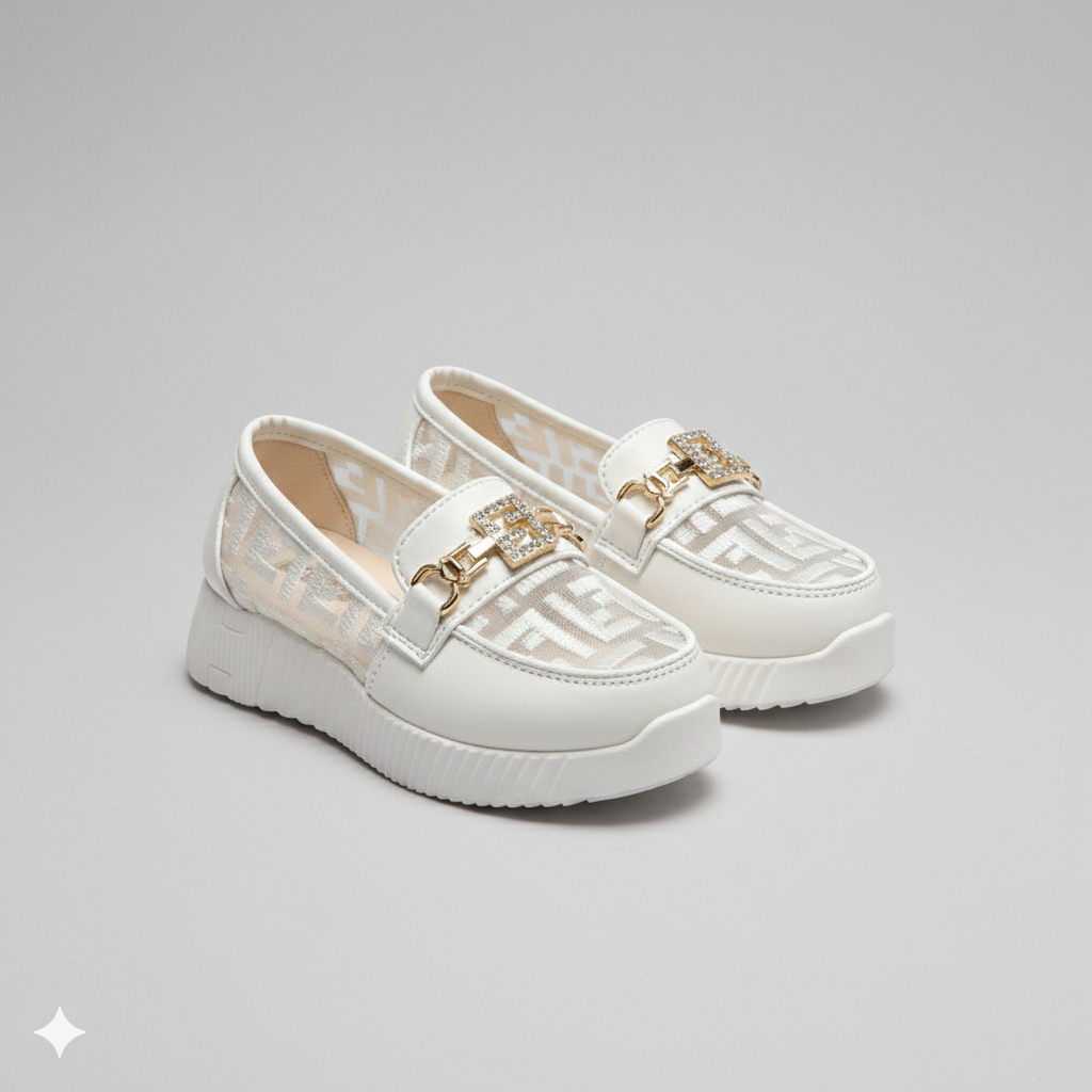 Mocassins tendance pour filles avec semelle épaisse et détails dorés