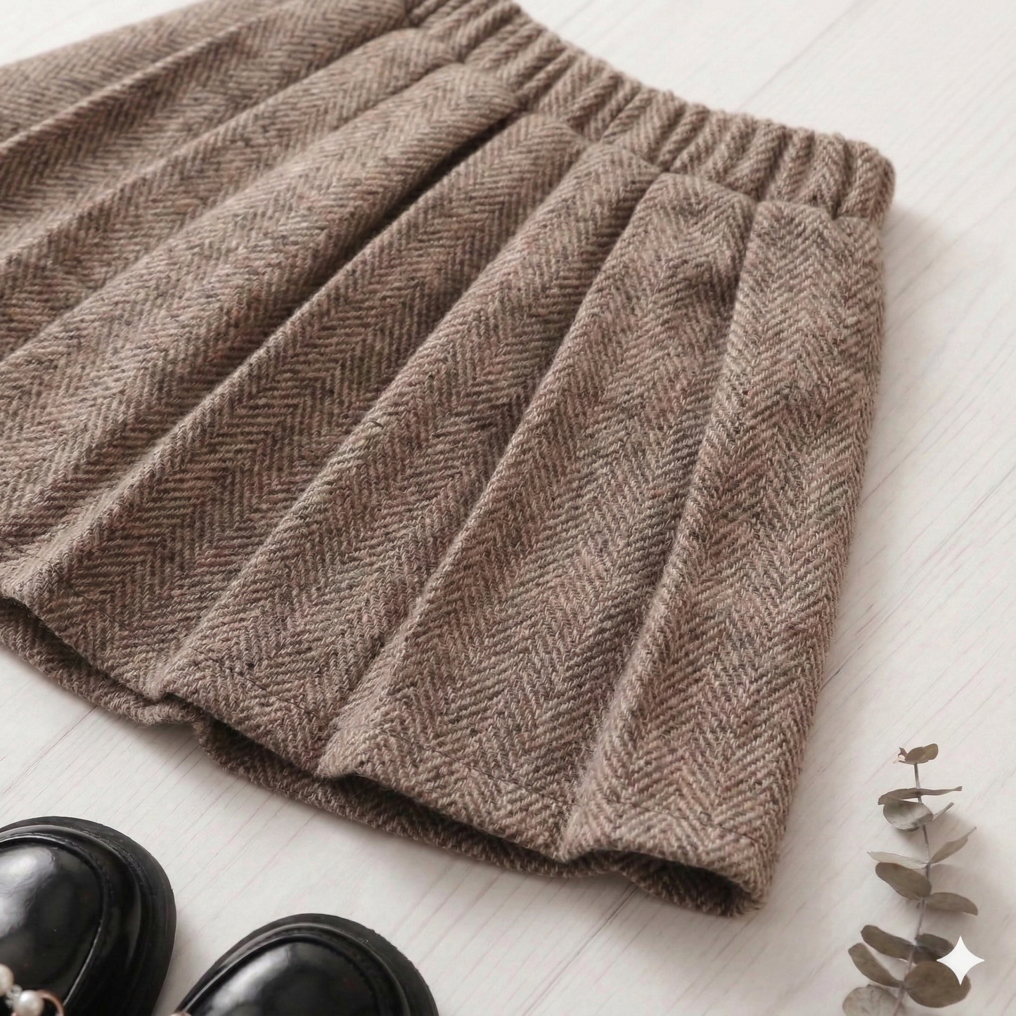 Ensemble deux pièces automne/hiver pour fille : manteau à revers en tweed décontracté et jupe plissée rétro