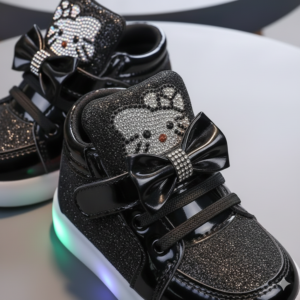 Girls LED Light-Up Glitter Sneakers | Fashion High-Top Shoes for Kids