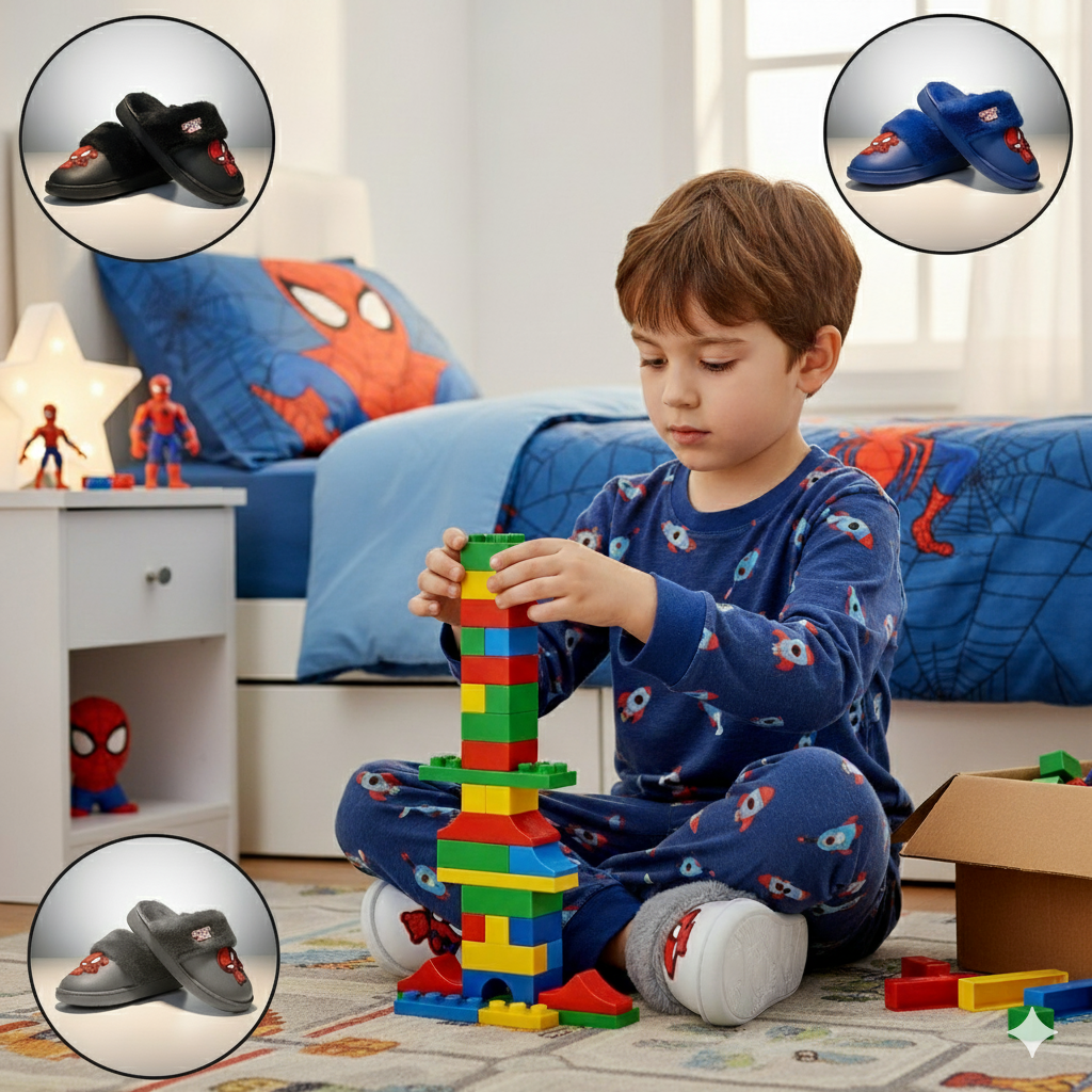 Boys' Spider-Man slippers: plush-lined warmth, closed-toe