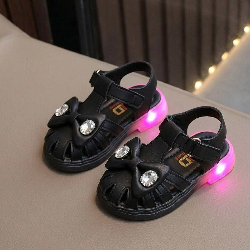 Girls LED Light-Up Sandals – Cute Bow Summer Shoes with Glowing Sole