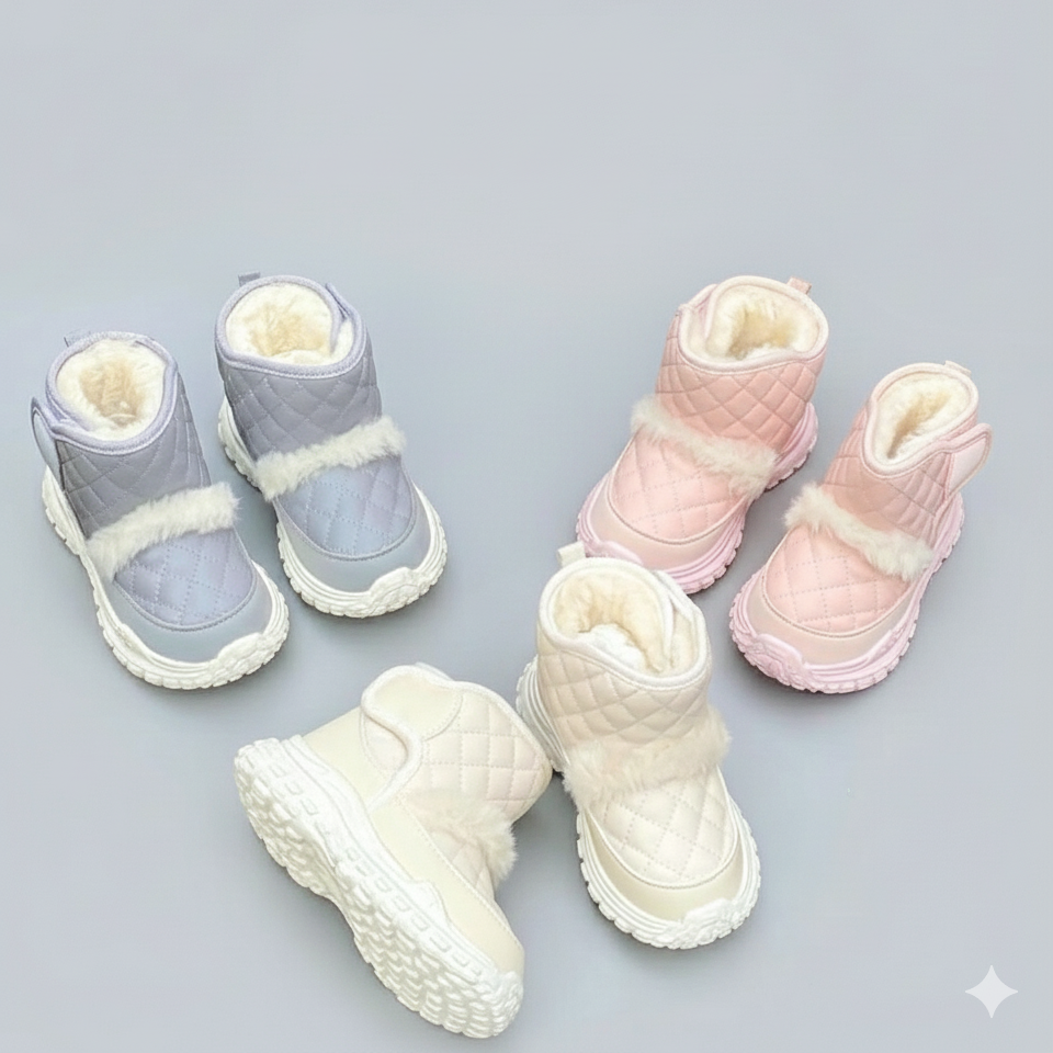 Bottes de neige d'hiver pour tout-petits – Bottines chaudes doublées de fausse fourrure avec tige matelassée, chaussures d'extérieur résistantes à l'eau avec semelle souple antidérapante pour filles et garçons