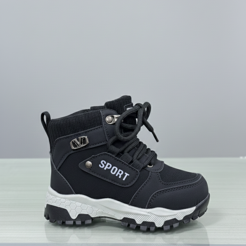 Kids Sport Ankle Boots Winter Outdoor Shoes for Boys & Girls, Non-Slip High-Top Sneakers, Warm Comfortable Lace-Up