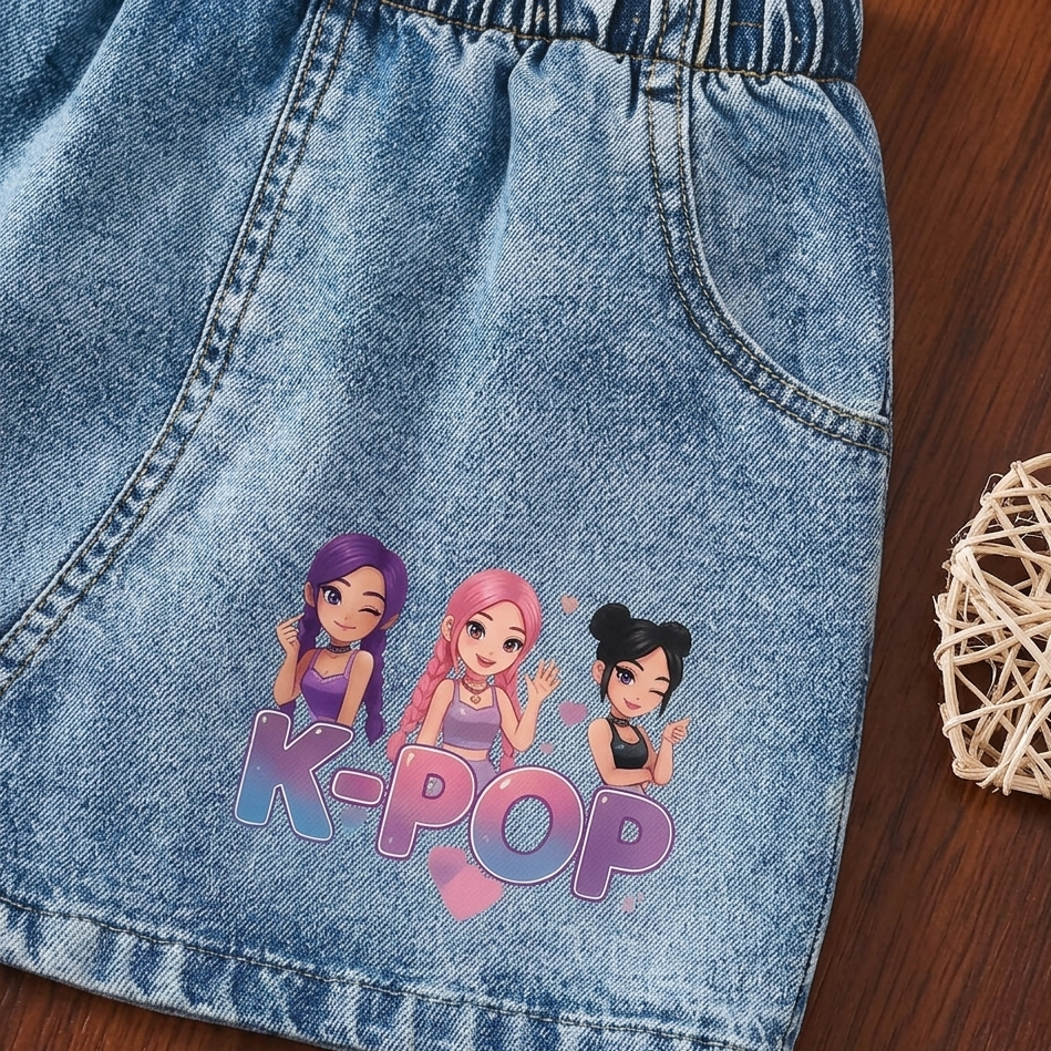 Ensemble d'été K-Pop pour filles – T-shirt rose et jupe en jean