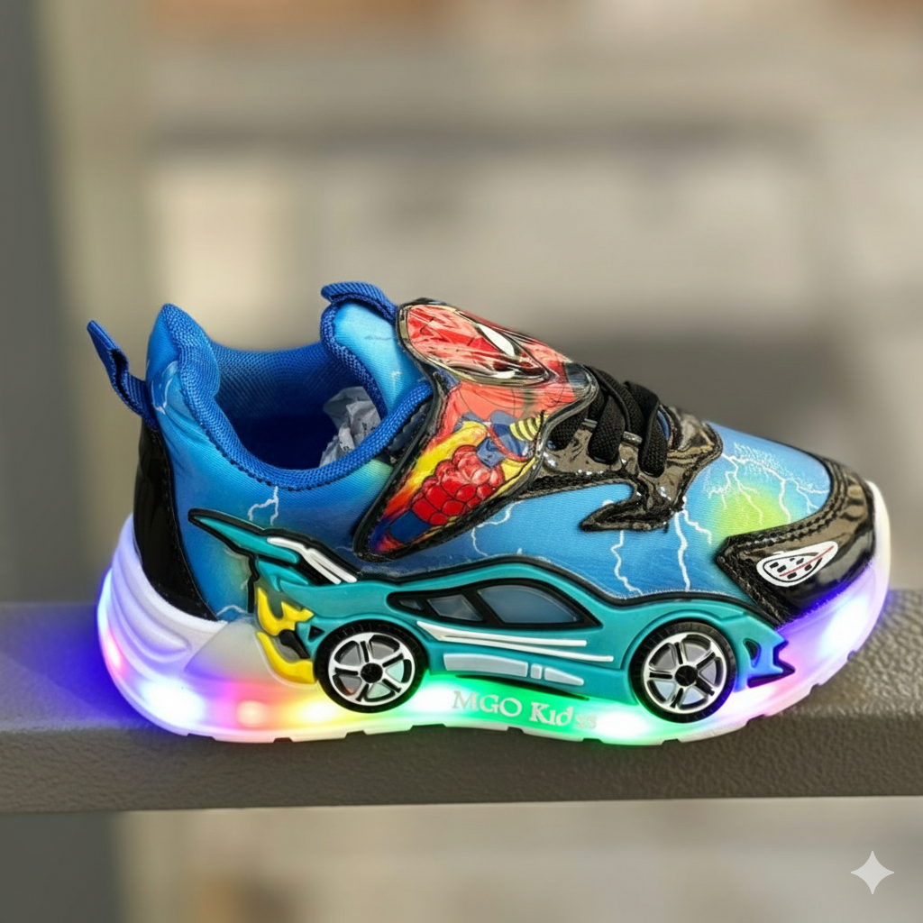 Baskets lumineuses pour enfants avec imprimé héros, chaussures de course LED confortables pour garçons