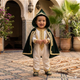 Elegant Baby Boy Traditional Outfit with Velvet Cape – White & Emerald Green