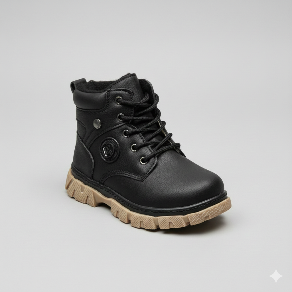 boys Plush-Lined Ankle Boots—Warm Toes, Chunky Lug Grip