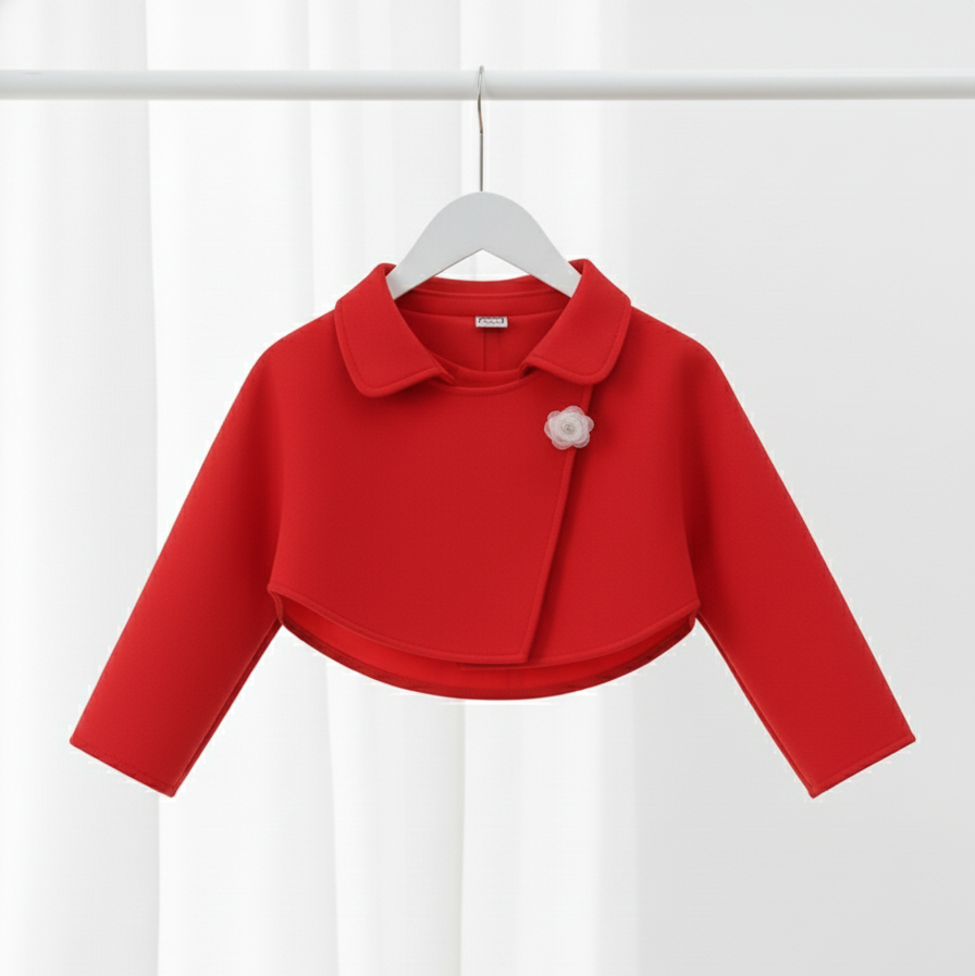 Girls Red Dress Set—Warm Bolero, Easy Front Buttons
